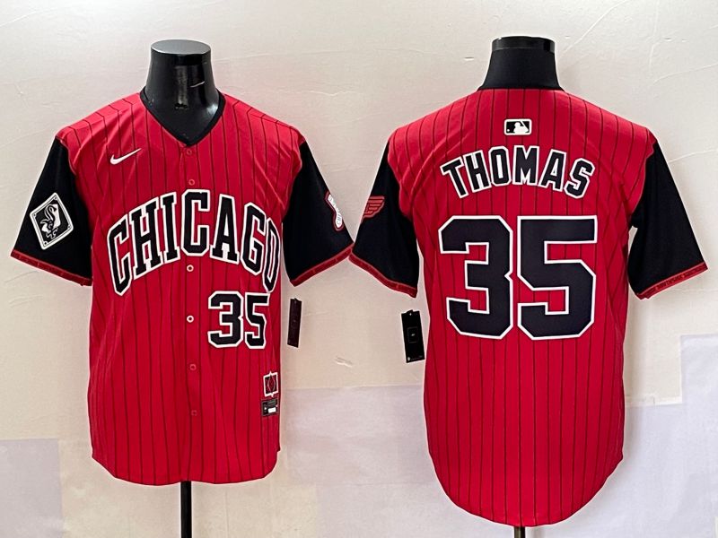 Men 2025 Chicago White Sox #35 Thomas Red Stripe Joint Name Nike MLB Jersey style 37